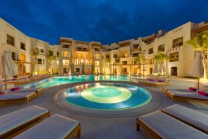 Sifawy Hotel Swimming Pool Evening Jebel Sifah Oman